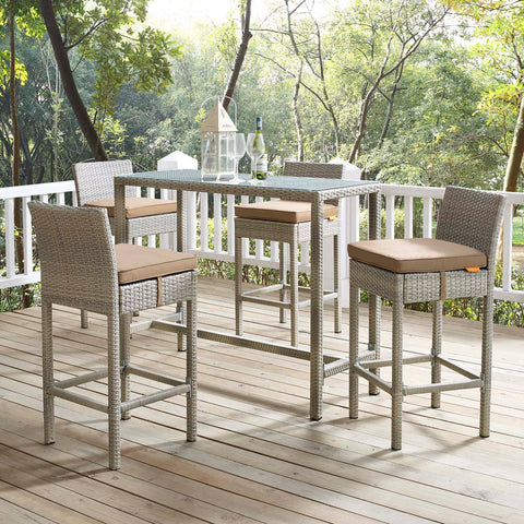 Conduit Bar Stool Outdoor Patio Wicker Rattan Set of 4 Modway Model: eei-3602