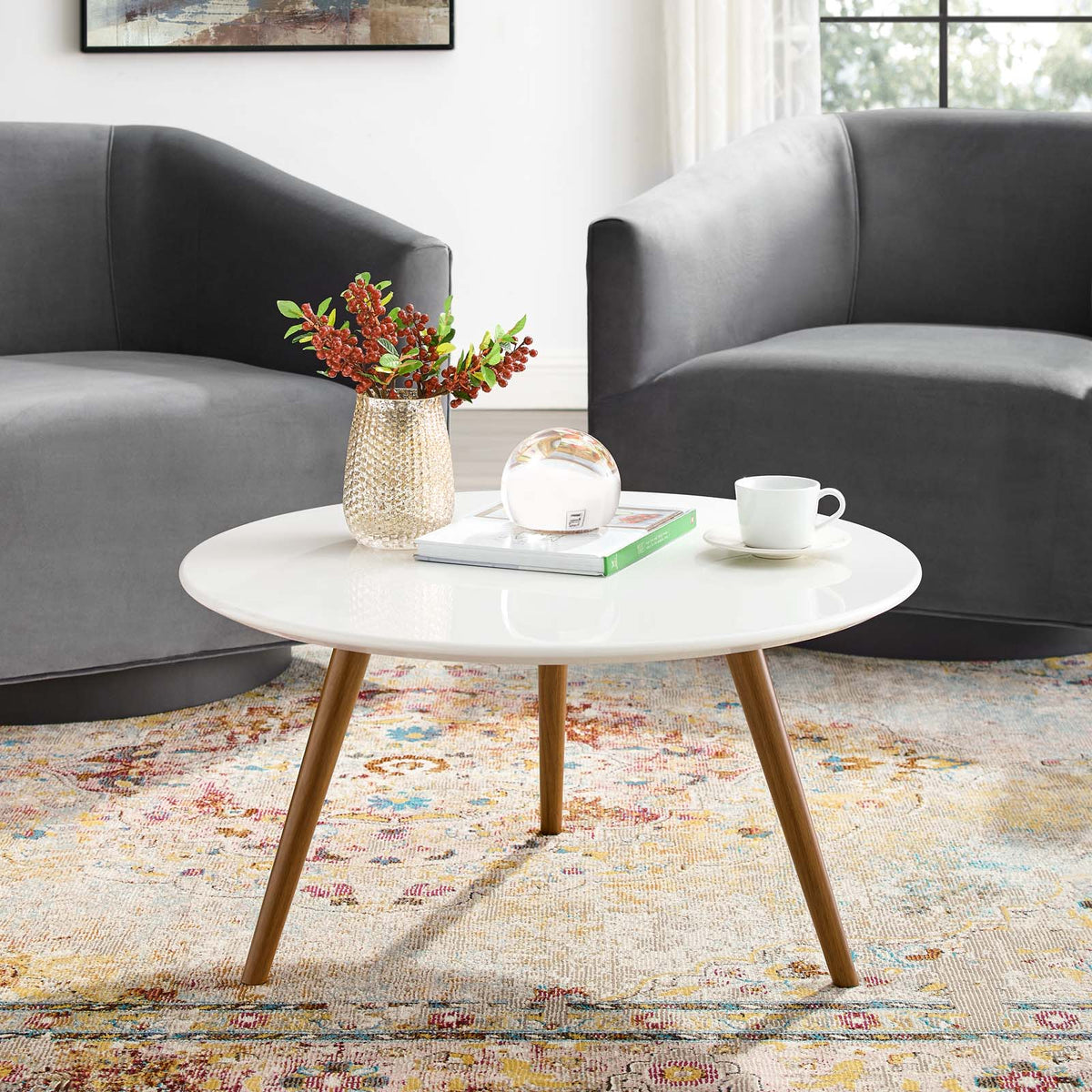 Lippa 28" Round Wood Top Coffee Table with Tripod Base Modway Model: eei-3658