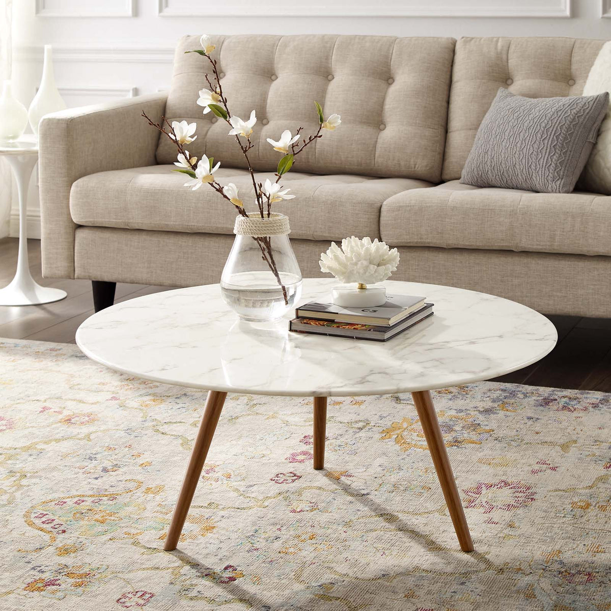 Lippa 36" Round Artificial Marble Coffee Table with Tripod Base Modway Model: eei-3661