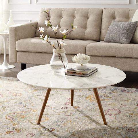 Lippa 36" Round Artificial Marble Coffee Table with Tripod Base Modway Model: eei-3661
