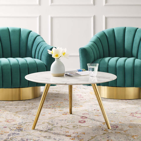 Lippa 28" Round Artificial Marble Coffee Table with Tripod Base Modway Model: eei-3664