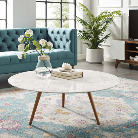Lippa 40" Round Artificial Marble Coffee Table with Tripod Base Modway Model: eei-3668