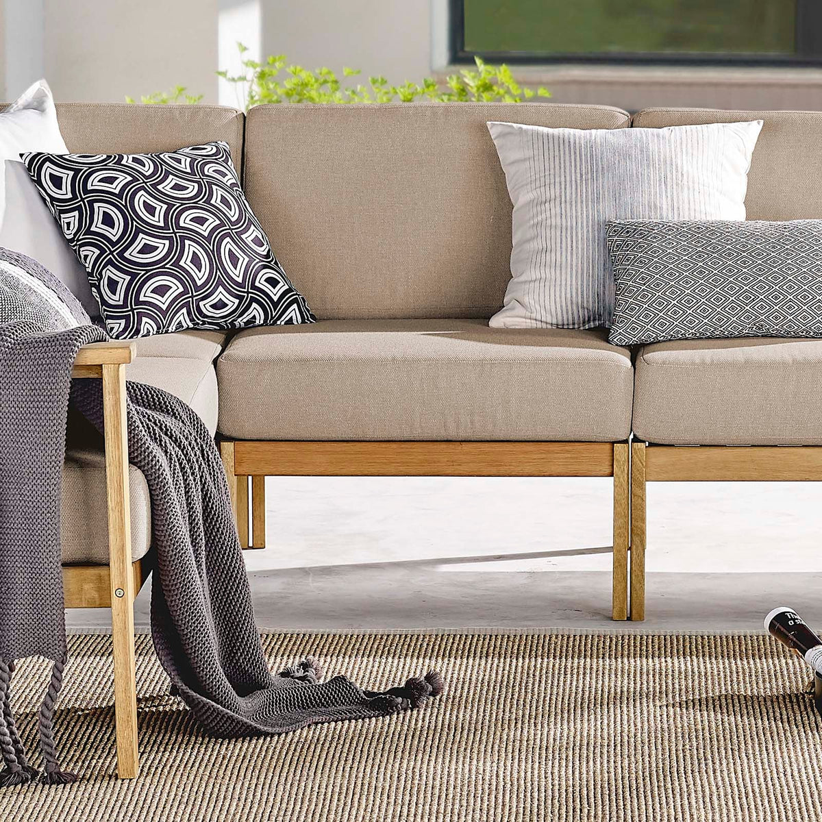 Sedona Outdoor Patio Eucalyptus Wood Sectional Sofa Armless Chair Modway Model: eei-3681