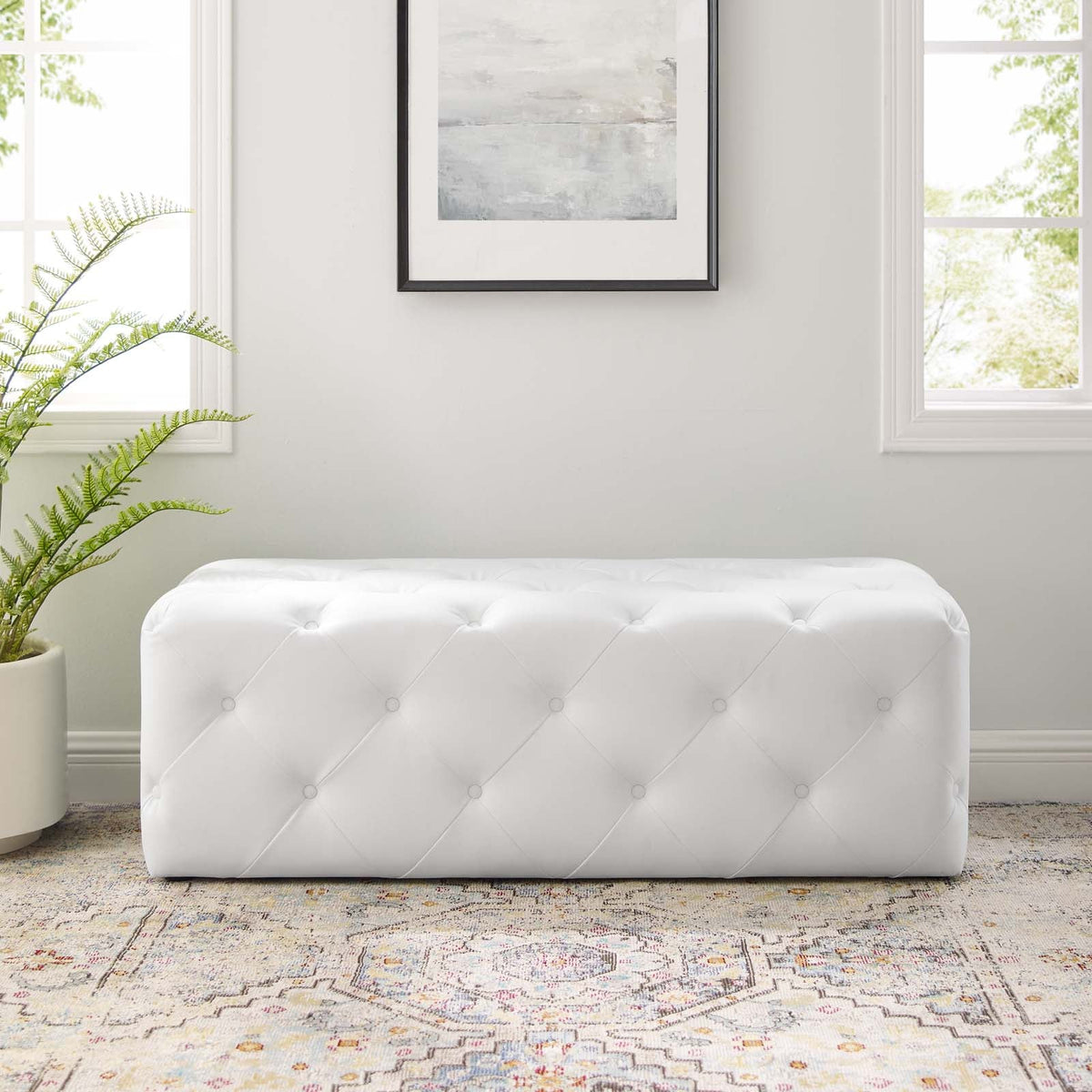 Amour 48" Tufted Button Entryway Faux Leather Bench Modway Model: eei-3767