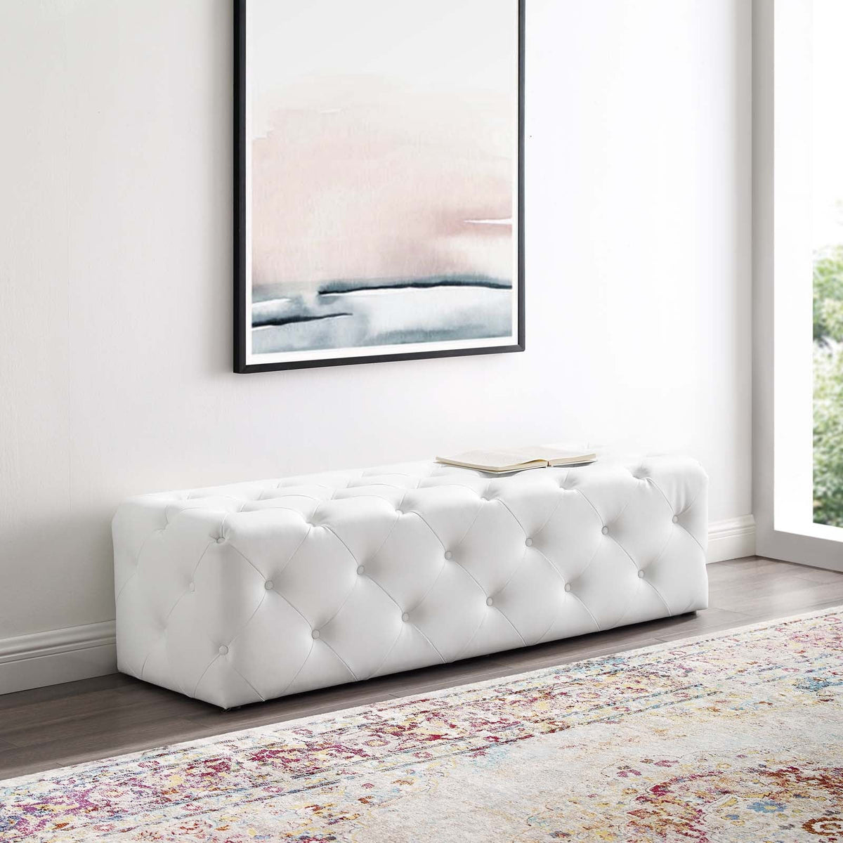 Amour 60" Tufted Button Entryway Faux Leather Bench Modway Model: eei-3769