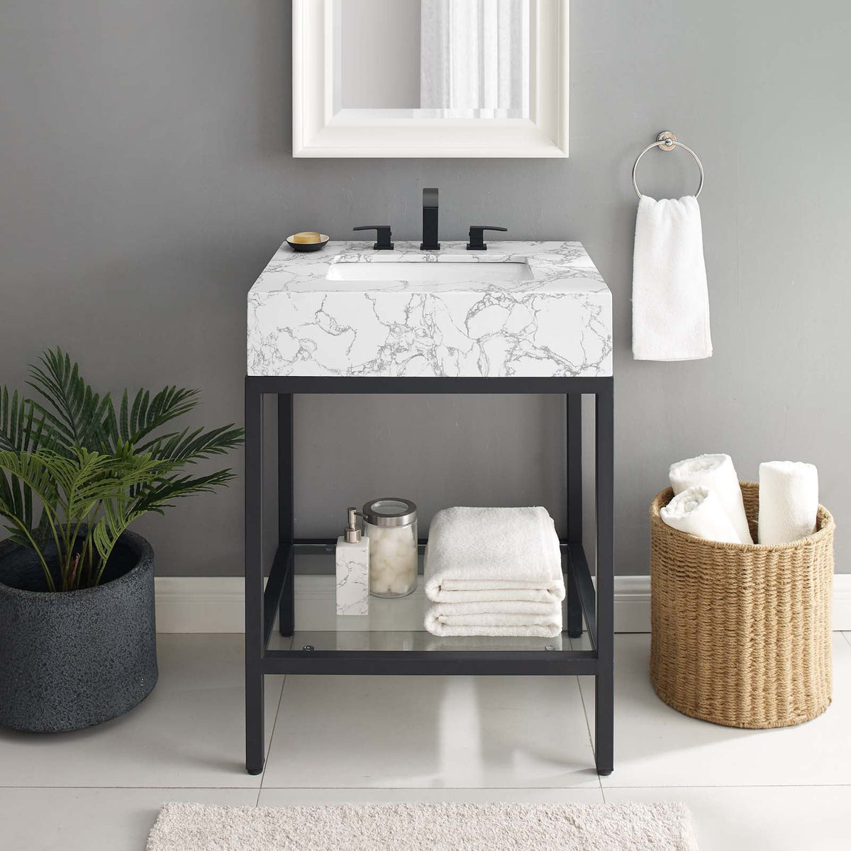 Kingsley 26" Black Stainless Steel Bathroom Vanity Modway Model: eei-3996