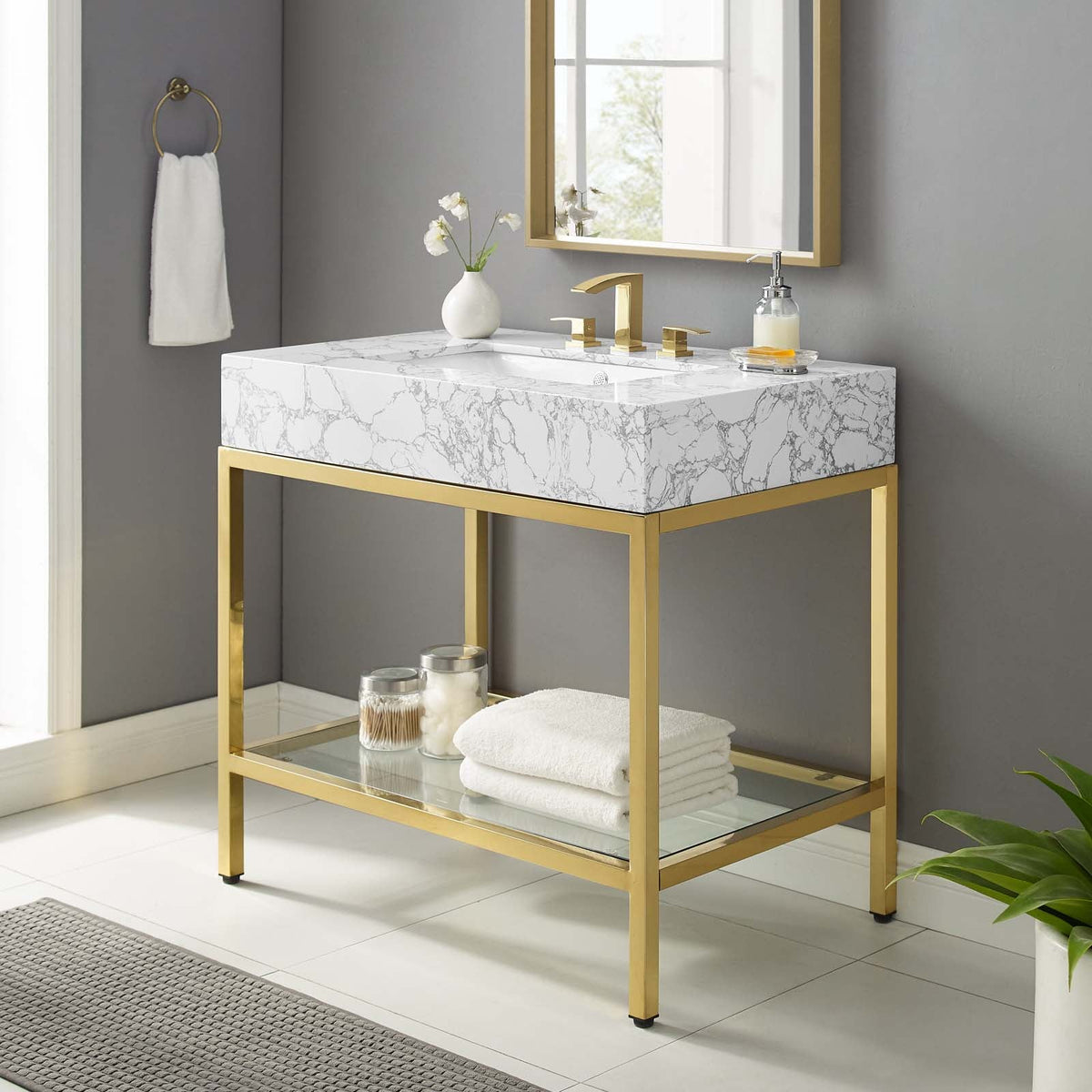 Kingsley 36" Gold Stainless Steel Bathroom Vanity Modway Model: eei-3997