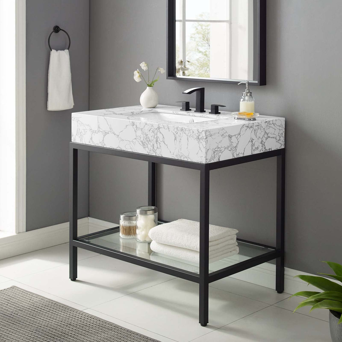 Kingsley 36" Black Stainless Steel Bathroom Vanity Modway Model: eei-3998