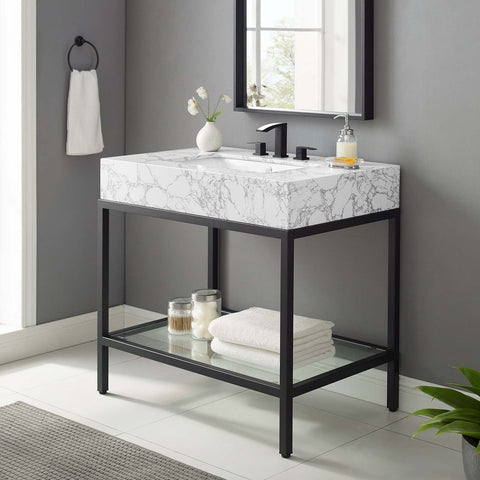 Kingsley 36" Black Stainless Steel Bathroom Vanity Modway Model: eei-3998