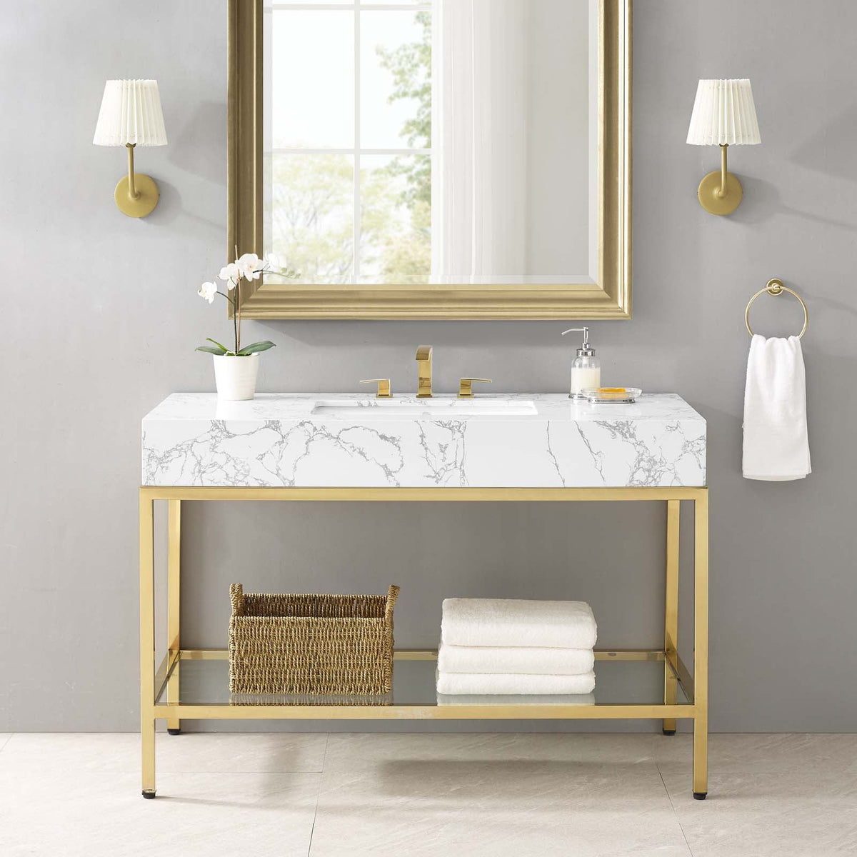 Kingsley 50" Gold Stainless Steel Bathroom Vanity Modway Model: eei-3999