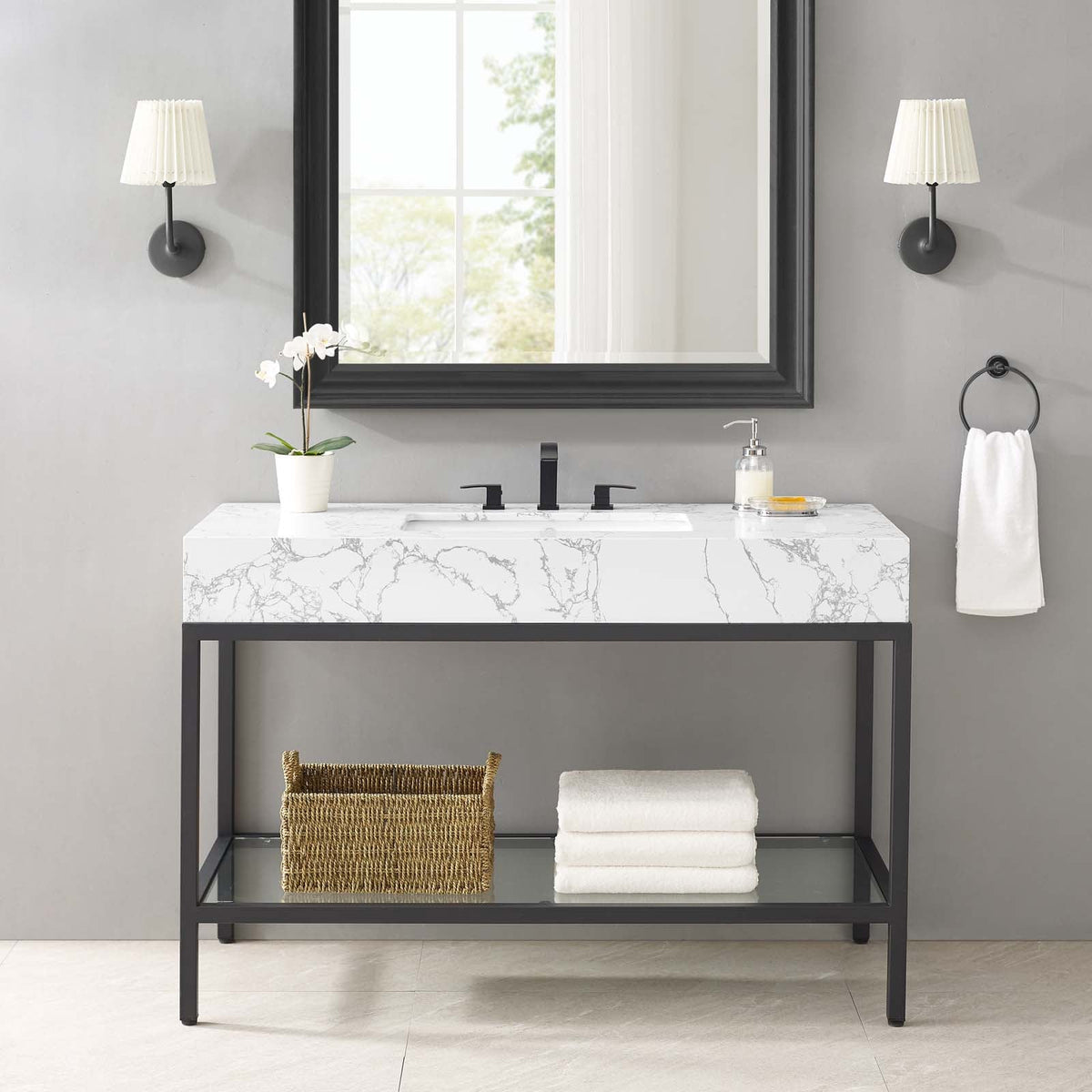 Kingsley 50" Black Stainless Steel Bathroom Vanity Modway Model: eei-4000