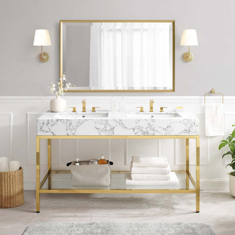 Kingsley 60" Gold Stainless Steel Bathroom Vanity Modway Model: eei-4001