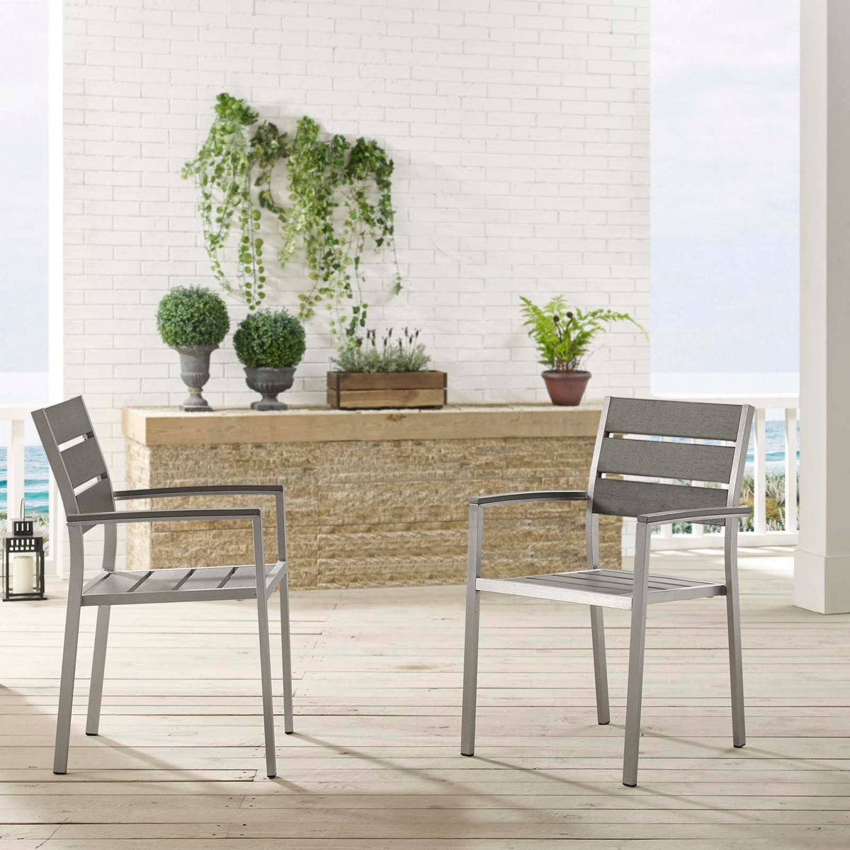 Shore Outdoor Patio Aluminum Dining Armchair Set of 2 Modway Model: eei-4042