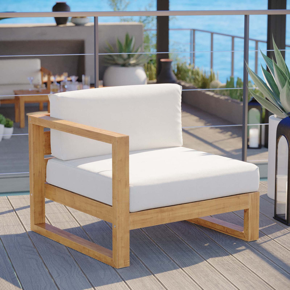Upland Outdoor Patio Teak Wood Left-Arm Chair Modway Model: eei-4124