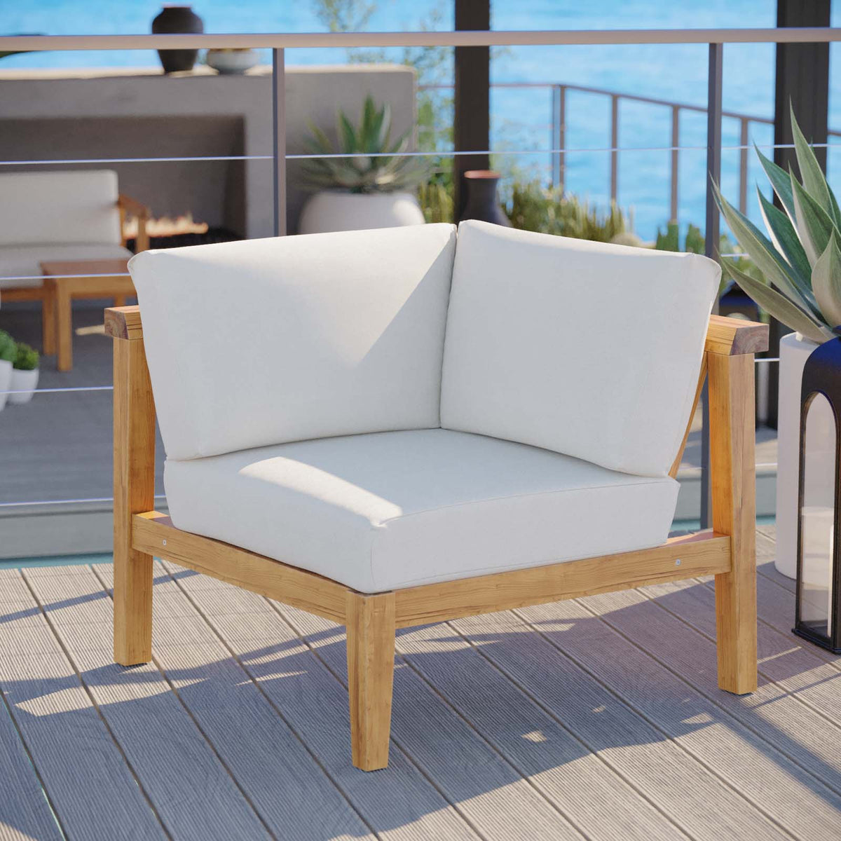 Bayport Outdoor Patio Teak Wood Corner Chair Modway Model: eei-4127
