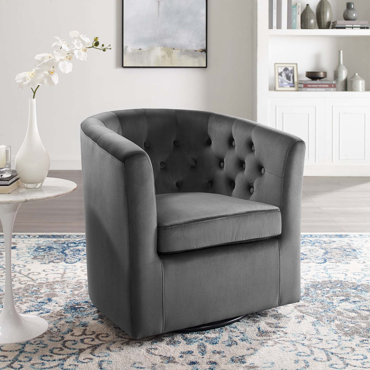 Prospect Tufted Performance Velvet Swivel Armchair Modway Model: eei-4138
