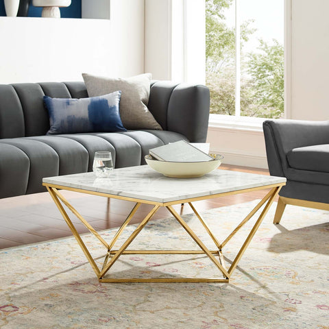 Vertex Gold Metal Stainless Steel Coffee Table Modway Model: eei-4207