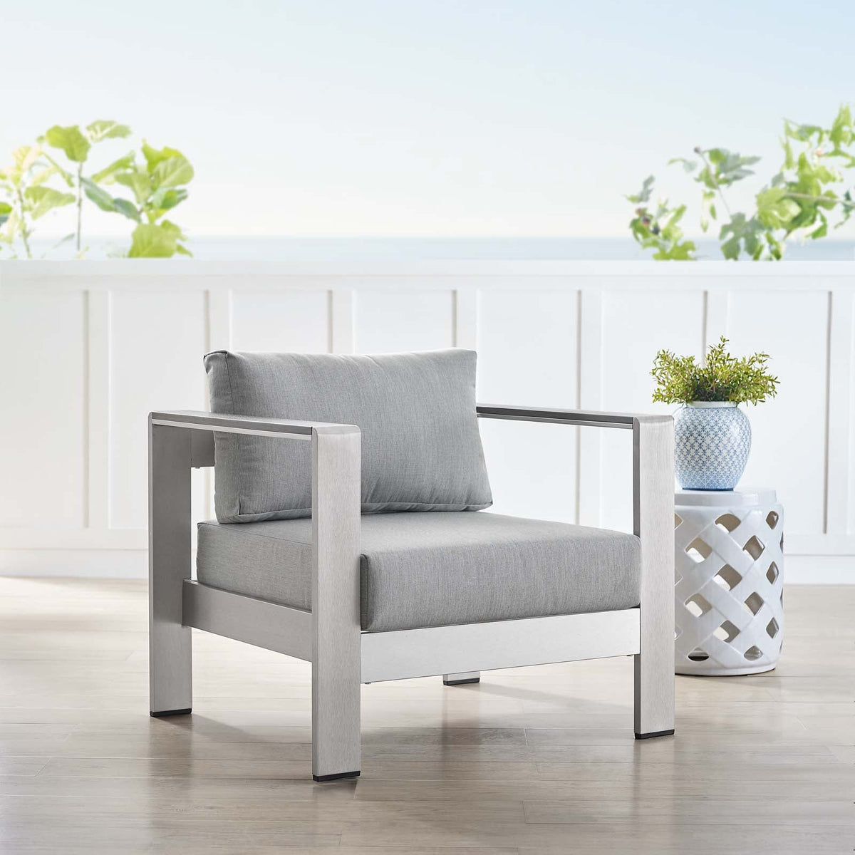 Shore Sunbrella® Fabric Aluminum Outdoor Patio Armchair Modway Model: eei-4225