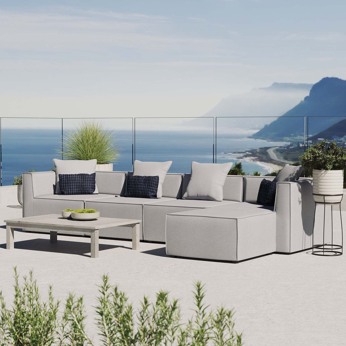 Saybrook Outdoor Patio Upholstered 5-Piece Sectional Sofa Modway Model: eei-4382