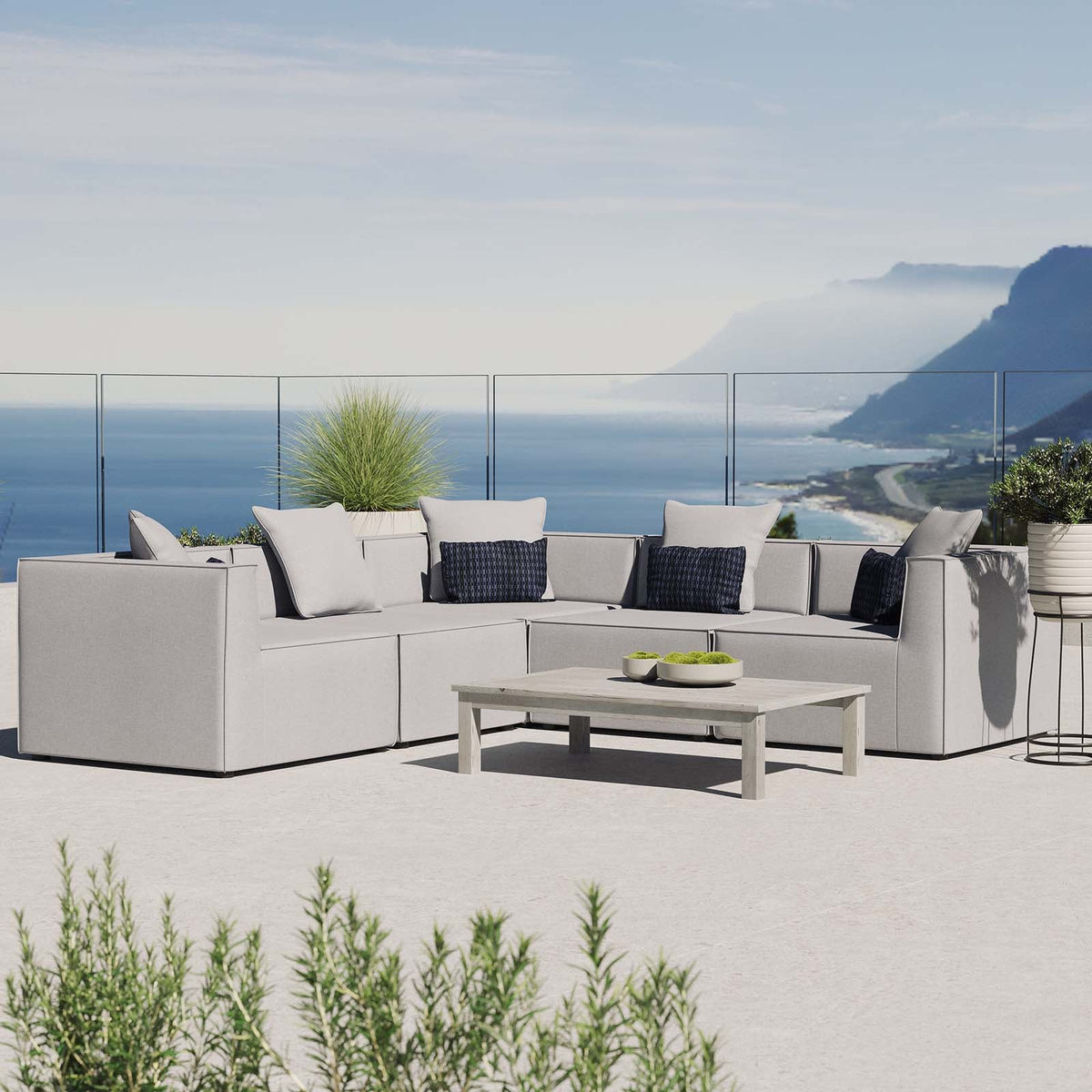 Saybrook Outdoor Patio Upholstered 5-Piece Sectional Sofa Modway Model: eei-4384