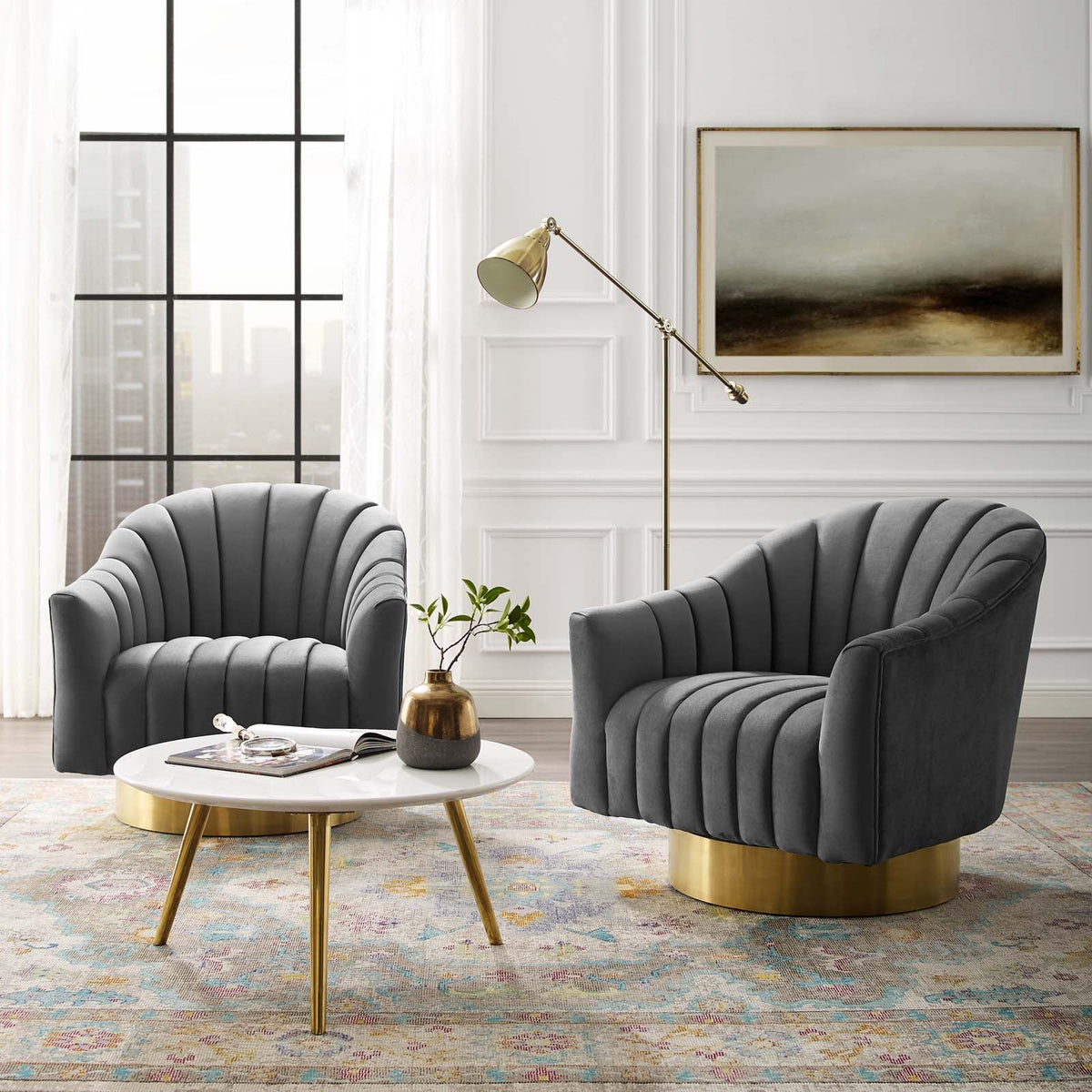 Buoyant Swivel Chair Performance Velvet Set of 2 Modway Model: eei-4430
