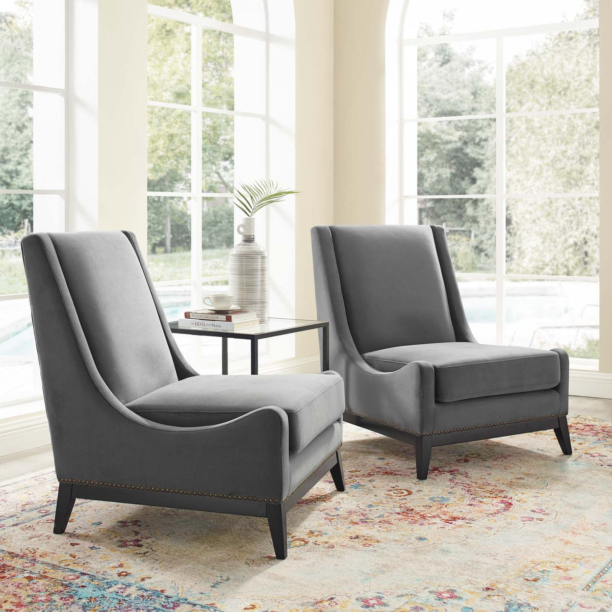 Confident Lounge Chair Upholstered Performance Velvet Set of 2 Modway Model: eei-4487