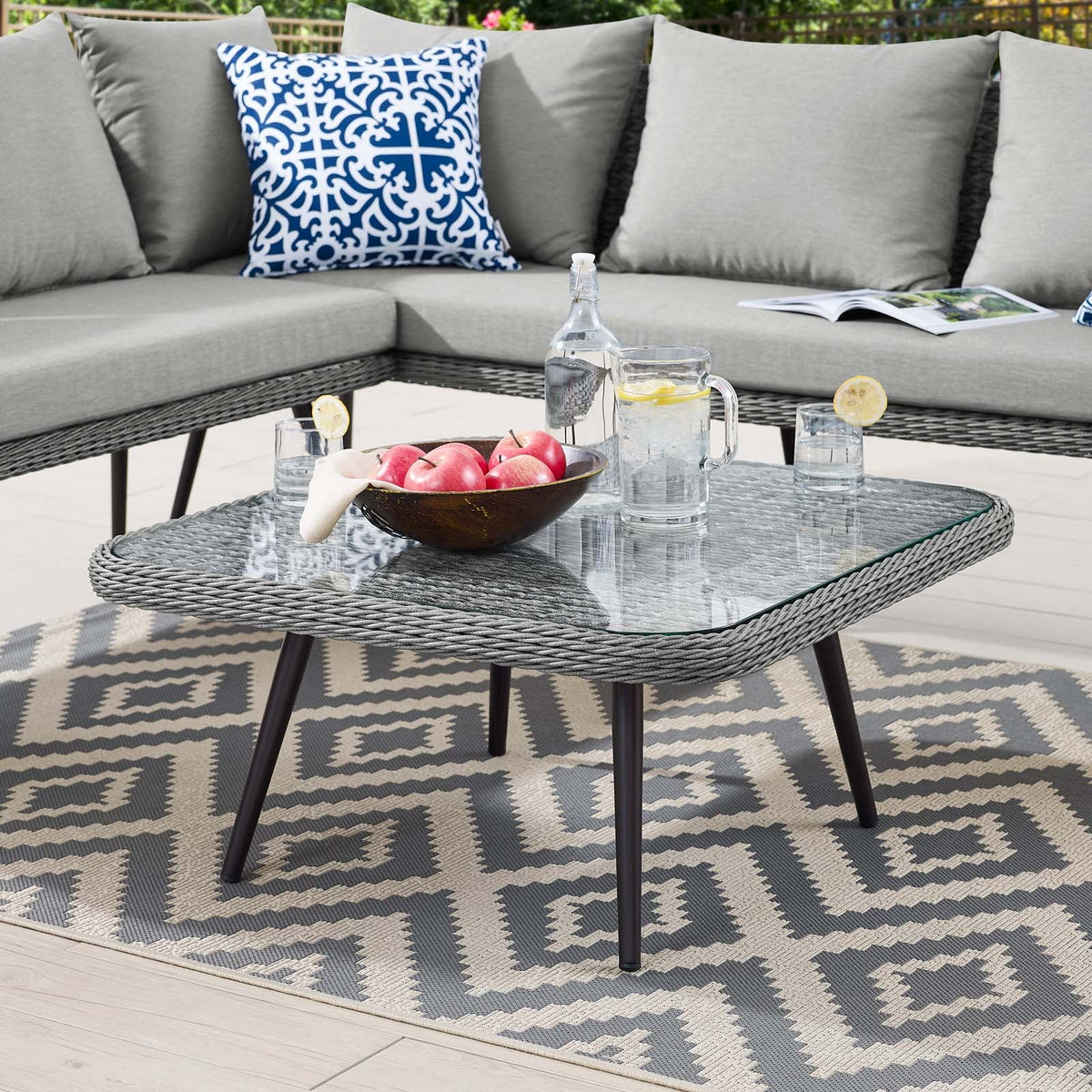 Endeavor Outdoor Patio Wicker Rattan Square Coffee Table Modway Model: eei-4659