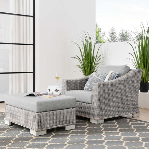 Conway Outdoor Patio Wicker Rattan 2-Piece Armchair and Ottoman Set Modway Model: eei-5090