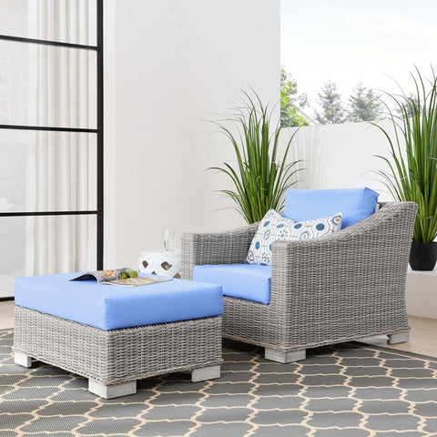 Conway Outdoor Patio Wicker Rattan 2-Piece Armchair and Ottoman Set Modway Model: eei-5090