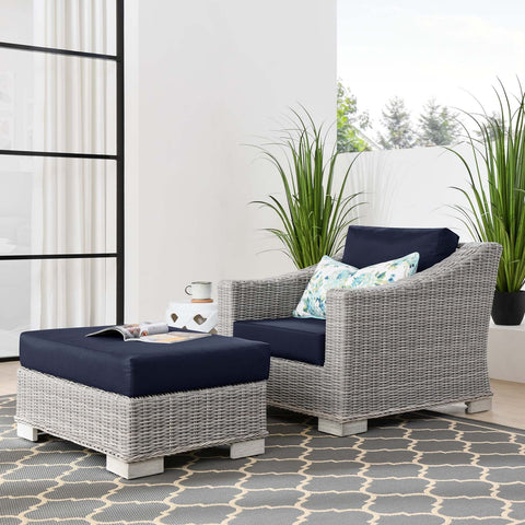 Conway Outdoor Patio Wicker Rattan 2-Piece Armchair and Ottoman Set Modway Model: eei-5090