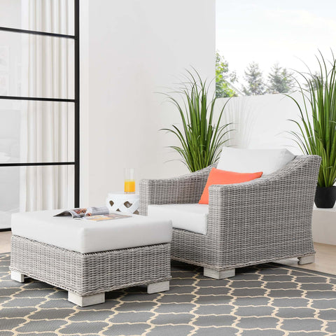 Conway Outdoor Patio Wicker Rattan 2-Piece Armchair and Ottoman Set Modway Model: eei-5090
