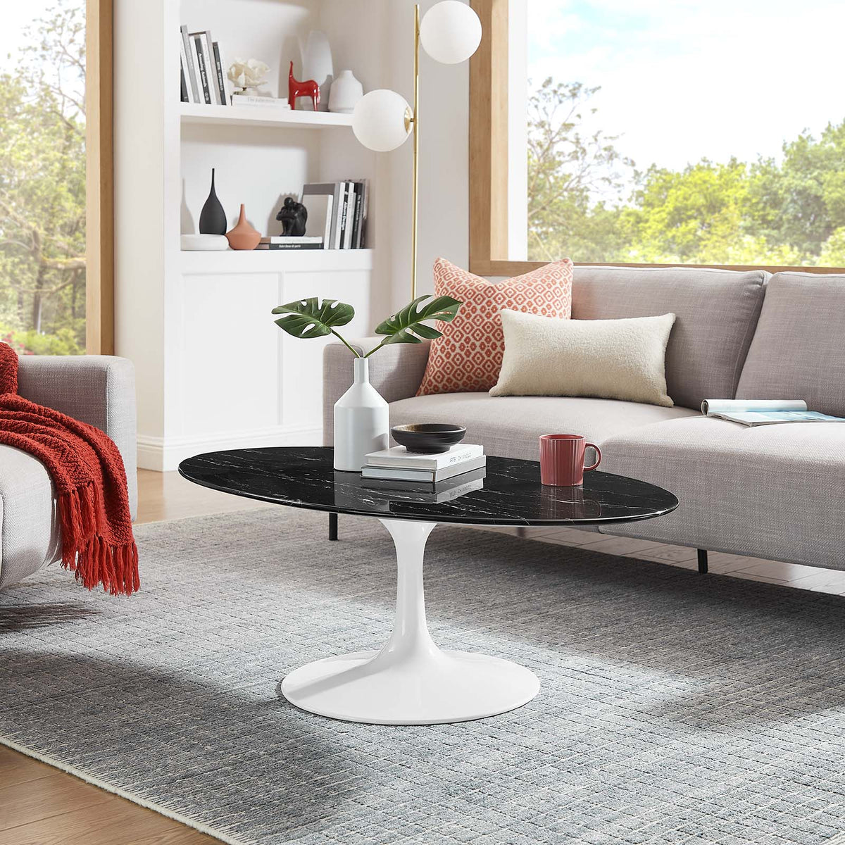 Lippa 48" Oval Artificial Marble Coffee Table Modway Model: eei-5193