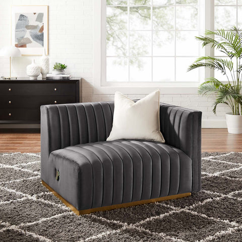 Conjure Channel Tufted Performance Velvet Right-Arm Chair Modway Model: eei-5503