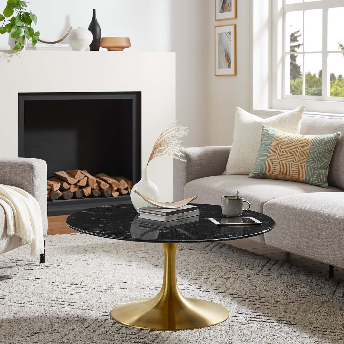Lippa 36" Round Artificial Marble Coffee Table Modway Model: eei-5521