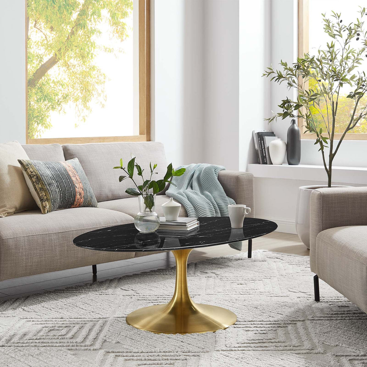 Lippa 42" Oval Artificial Marble Coffee Table Modway Model: eei-5522