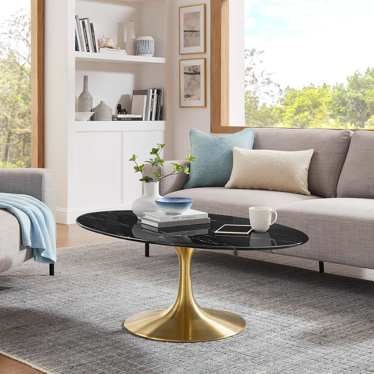 Lippa 48" Oval Artificial Marble Coffee Table Modway Model: eei-5523