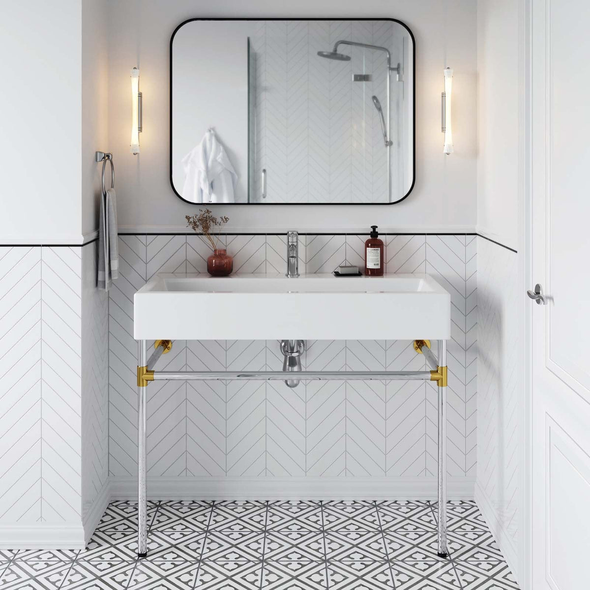 Redeem 40" Silver Stainless Steel Wall-Mount Bathroom Vanity Modway Model: eei-5546