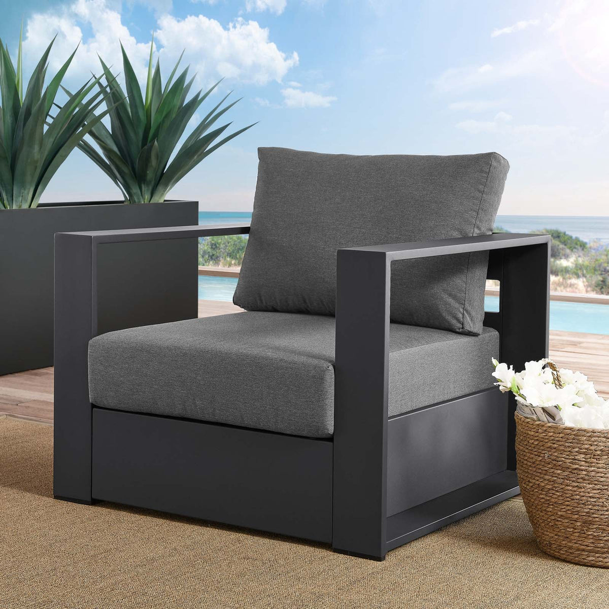 Tahoe Outdoor Patio Powder-Coated Aluminum Armchair Modway Model: eei-5675