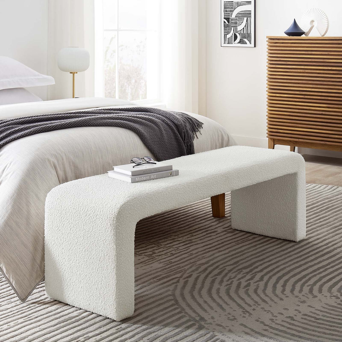 Simba Boucle Fabric Waterfall Long Bench Modway Model: eei-6736