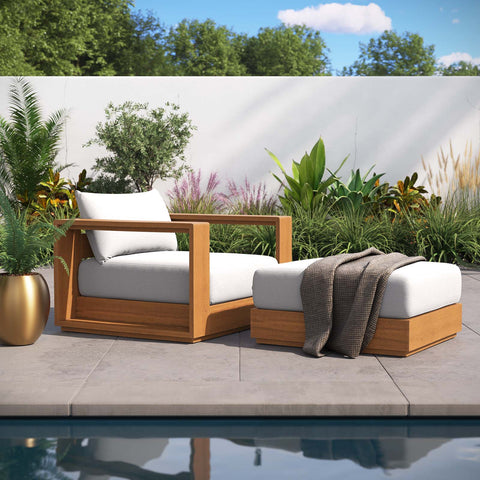Tahoe Outdoor Patio Acacia Wood 2-Piece Armchair and Ottoman Set Modway Model: eei-6800