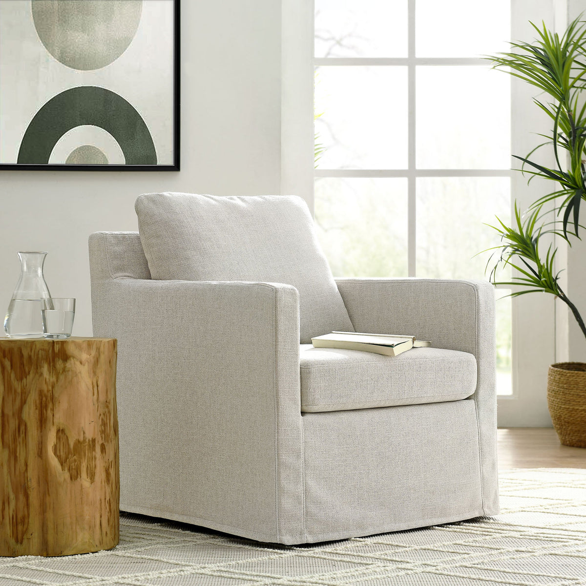Serene Linen Slipcovered Swivel Armchair Modway Model: eei-6910