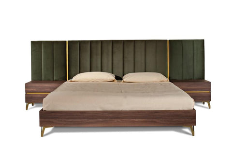 King Size  Nova Domus Calabria Modern Walnut & Green Velvet Bedroom Set