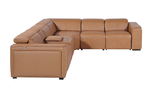 1224 - Caviani Cognac 6-Piece L-Shaped Modular Power Reclining Sectional with 3 Power Recliners and Power Headrests - Top Grain Italian Leather