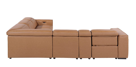 1224 - Caviani Cognac 6-Piece L-Shaped Modular Power Reclining Sectional with 3 Power Recliners and Power Headrests - Top Grain Italian Leather