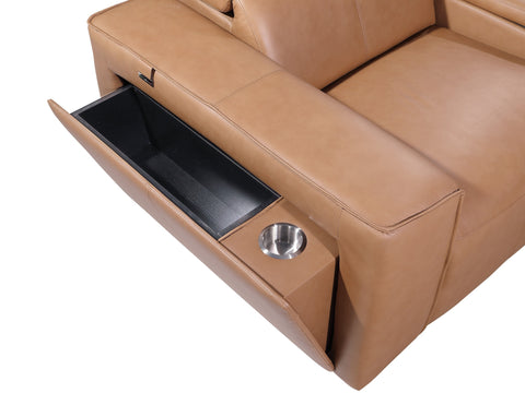 1224 - Caviani Cognac 6-Piece L-Shaped Modular Power Reclining Sectional with 3 Power Recliners and Power Headrests - Top Grain Italian Leather