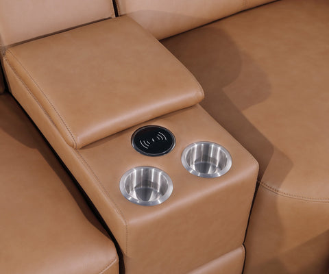 1224 - Caviani Cognac 6-Piece L-Shaped Modular Power Reclining Sectional with 3 Power Recliners and Power Headrests - Top Grain Italian Leather