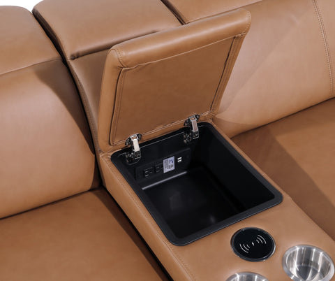 1224 - Caviani Cognac 6-Piece L-Shaped Modular Power Reclining Sectional with 3 Power Recliners and Power Headrests - Top Grain Italian Leather