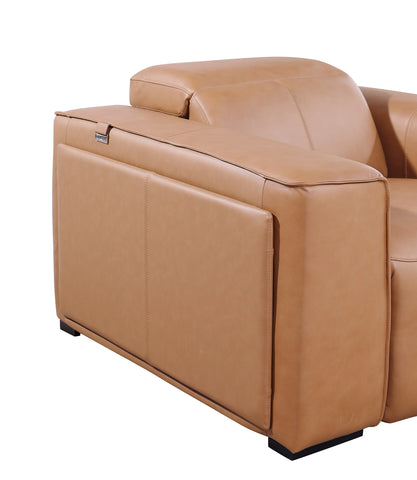 1224 - Caviani Cognac 6-Piece L-Shaped Modular Power Reclining Sectional with 3 Power Recliners and Power Headrests - Top Grain Italian Leather
