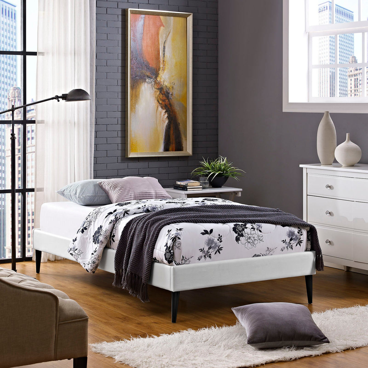 Sherry Vinyl Bed Frame with Round Tapered Legs Modway Model: mod-5581