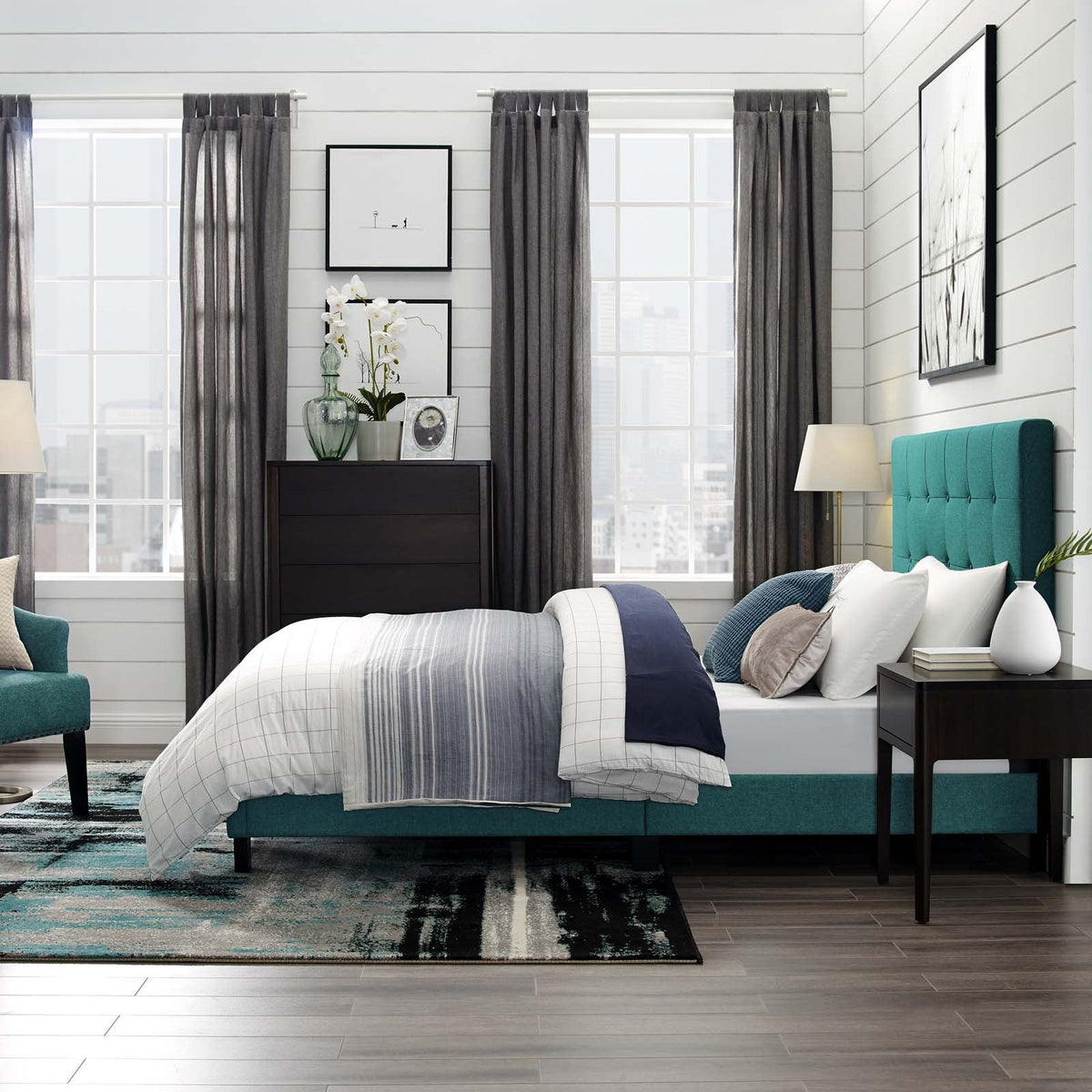 Melanie Tufted Button Upholstered Fabric Platform Bed Modway Model: mod-5877